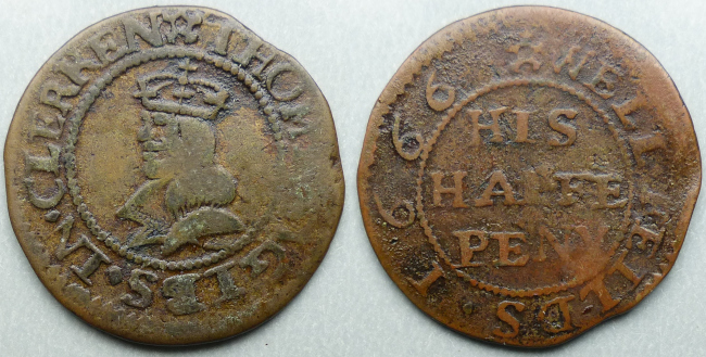 Clerkenwell, Thomas Gibs 1666 halfpenny